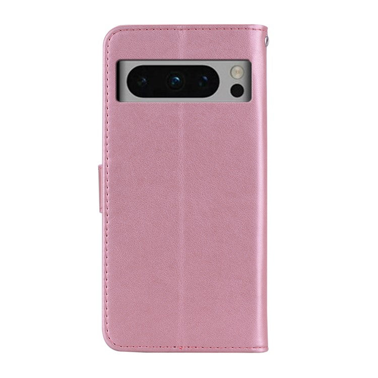 For Google Pixel 9 Pro XL Wallet Case Owl Flower Imprinted Rhinestone Leather Cover - Rose Gold