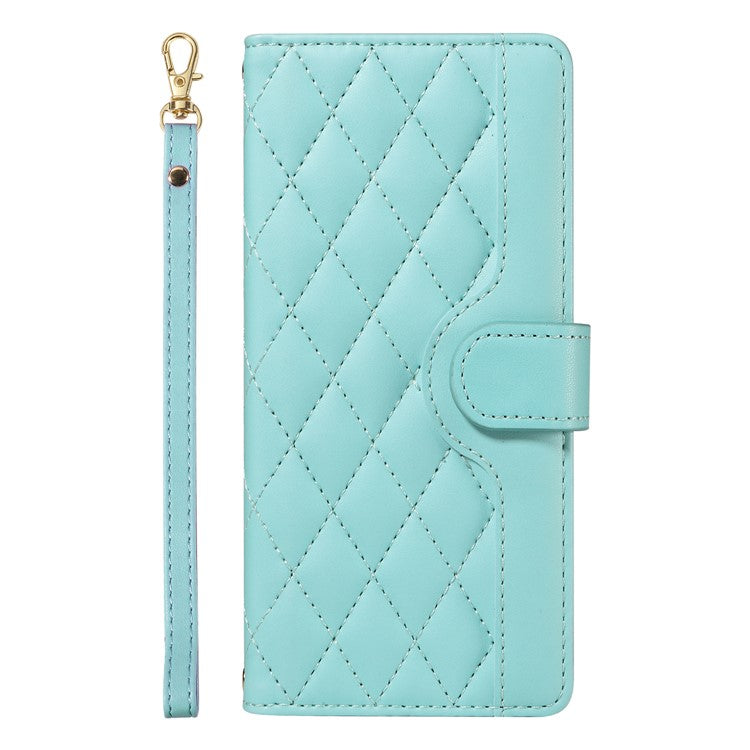 For Google Pixel 9 Pro XL Case Wallet Rhombus Leather Phone Cover with Shoulder Strap, Wrist Strap - Green