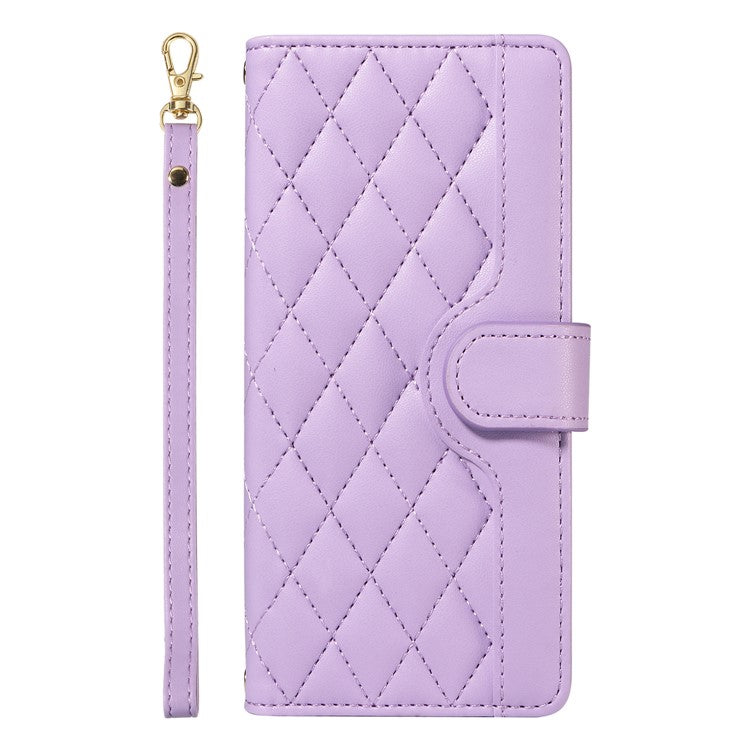 For Google Pixel 9 Pro XL Case Wallet Rhombus Leather Phone Cover with Shoulder Strap, Wrist Strap - Light Purple