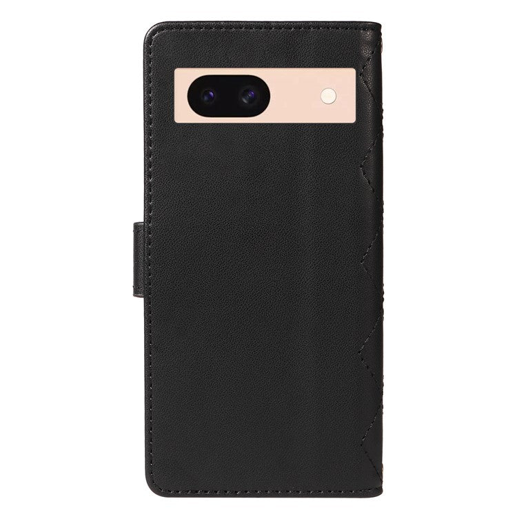 For Google Pixel 8 Case Wallet Rhombus Leather Phone Cover with Shoulder Strap, Wrist Strap - Black