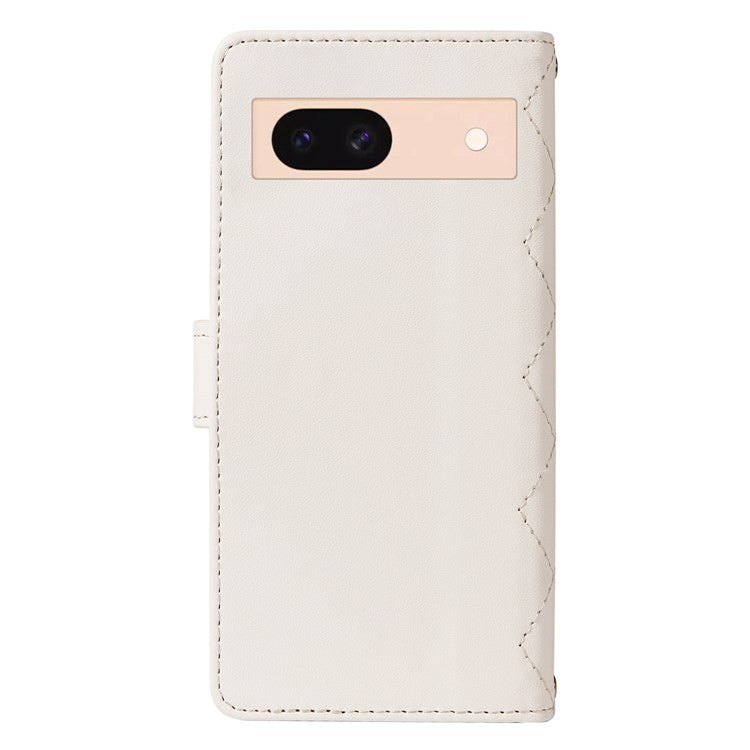 For Google Pixel 8 Case Wallet Rhombus Leather Phone Cover with Shoulder Strap, Wrist Strap - White