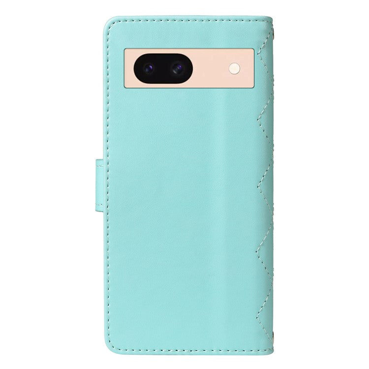 For Google Pixel 8 Case Wallet Rhombus Leather Phone Cover with Shoulder Strap, Wrist Strap - Green