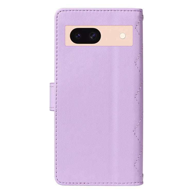 For Google Pixel 8 Case Wallet Rhombus Leather Phone Cover with Shoulder Strap, Wrist Strap - Light Purple