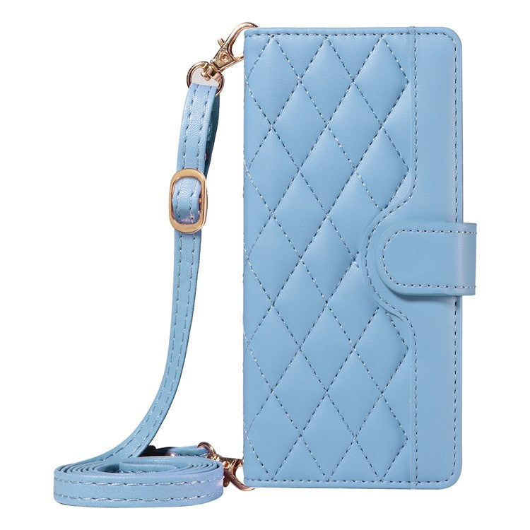 For Google Pixel 9 / Pixel 9 Pro Case Wallet Rhombus Leather Phone Cover with Shoulder Strap, Wrist Strap - Blue