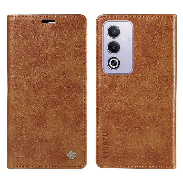 YIKATU YK-006 For Oppo A3 Pro (Global) 5G  /  A3 Pro (India) 5G Case Wallet Litchi Grain Leather Phone Cover Magnetic Auto-Absorbed - Brown