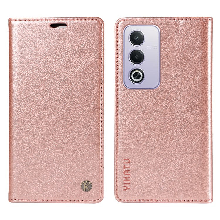 YIKATU YK-006 For Oppo A3 Pro (Global) 5G  /  A3 Pro (India) 5G Case Wallet Litchi Grain Leather Phone Cover Magnetic Auto-Absorbed - Rose Gold