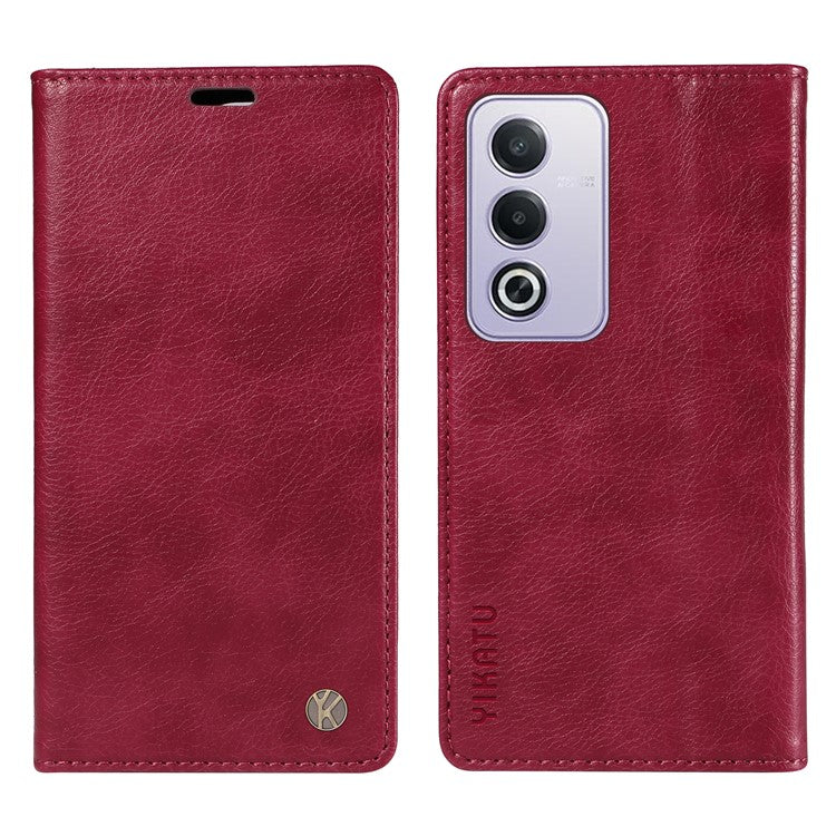 YIKATU YK-006 For Oppo A3 Pro (Global) 5G  /  A3 Pro (India) 5G Case Wallet Litchi Grain Leather Phone Cover Magnetic Auto-Absorbed - Wine Red