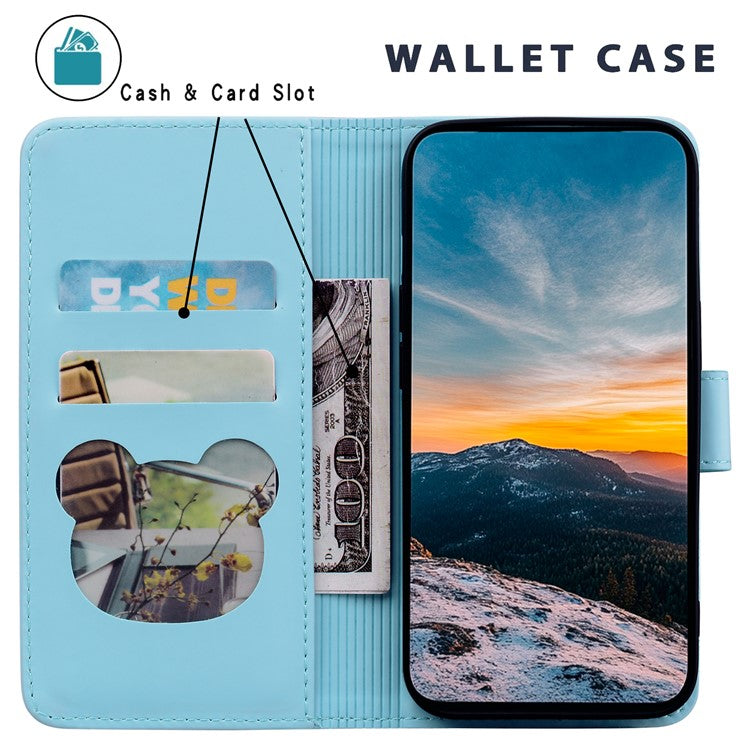 For Google Pixel 8 Pro Case Wallet Cat Pattern Imprinted Leather Phone Cover - Sky Blue