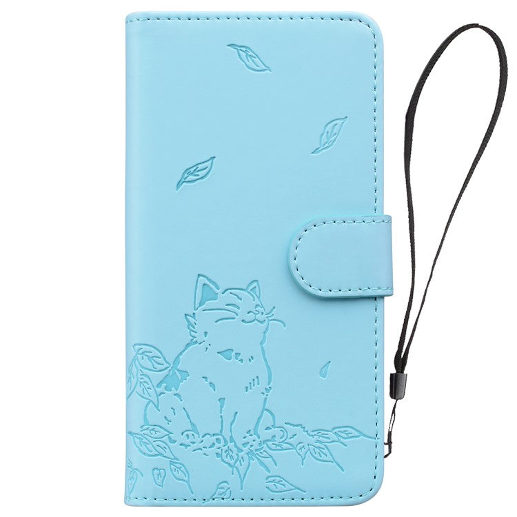 For Google Pixel 8 Pro Case Wallet Cat Pattern Imprinted Leather Phone Cover - Sky Blue