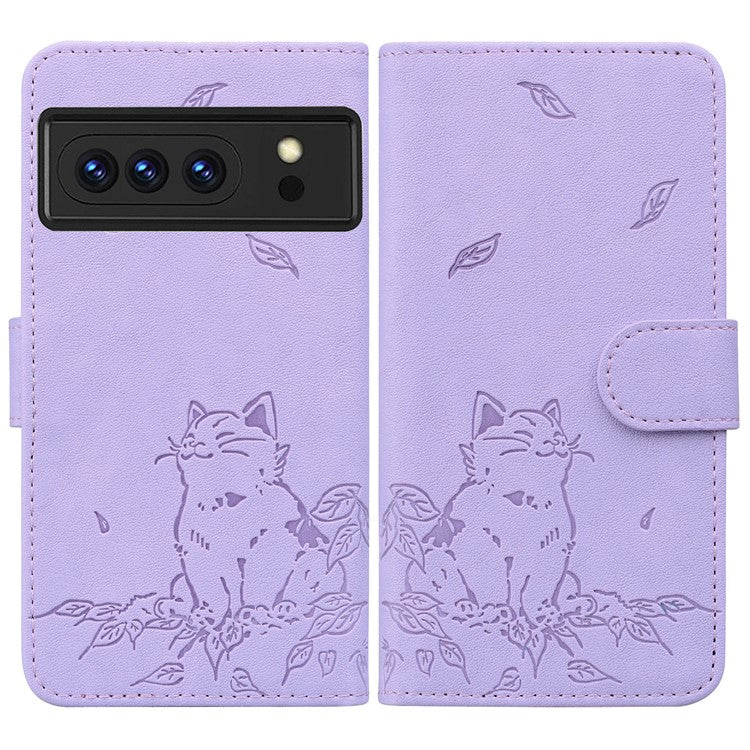 For Google Pixel 8 Pro Case Wallet Cat Pattern Imprinted Leather Phone Cover - Purple