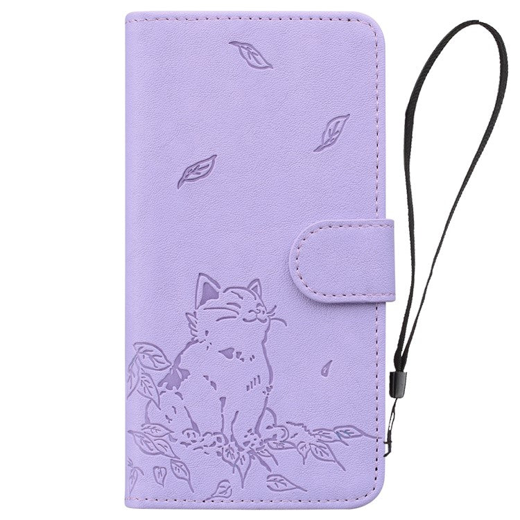 For Google Pixel 8 Pro Case Wallet Cat Pattern Imprinted Leather Phone Cover - Purple