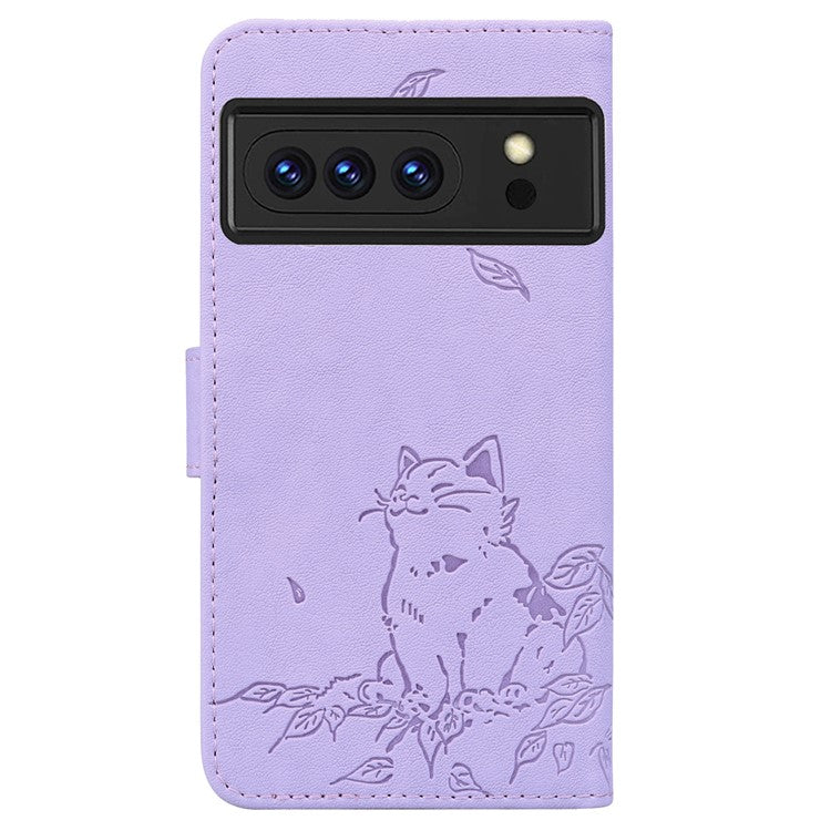 For Google Pixel 8 Pro Case Wallet Cat Pattern Imprinted Leather Phone Cover - Purple