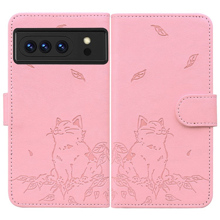 For Google Pixel 8 Pro Case Wallet Cat Pattern Imprinted Leather Phone Cover - Pink