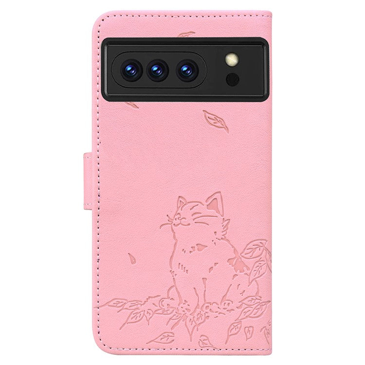 For Google Pixel 8 Pro Case Wallet Cat Pattern Imprinted Leather Phone Cover - Pink