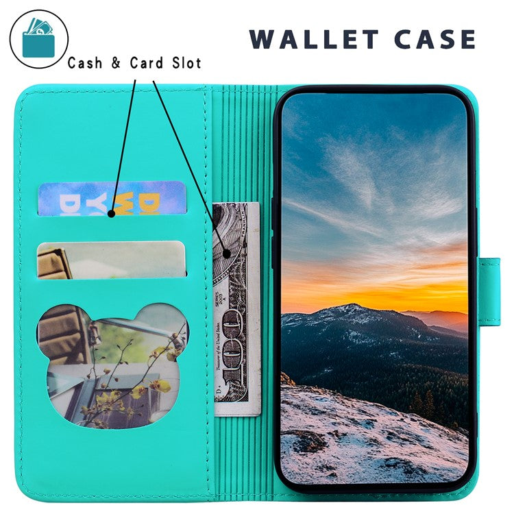 For Google Pixel 8 Pro Case Wallet Cat Pattern Imprinted Leather Phone Cover - Lake Blue