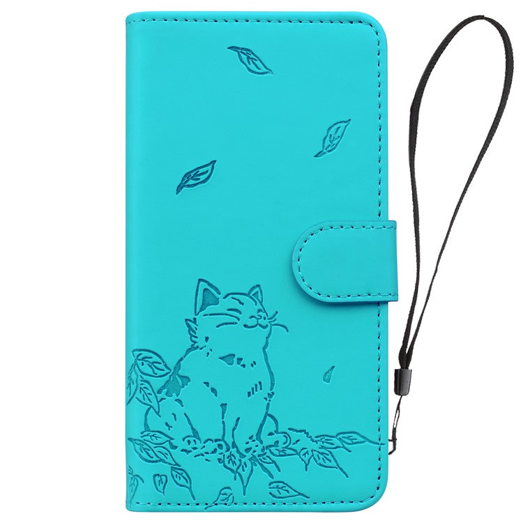 For Google Pixel 8 Pro Case Wallet Cat Pattern Imprinted Leather Phone Cover - Lake Blue