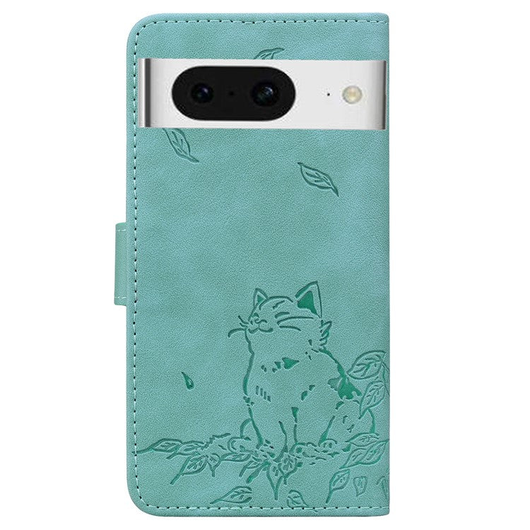 For Google Pixel 8 Case Wallet Cat Pattern Imprinted Leather Phone Cover - Green