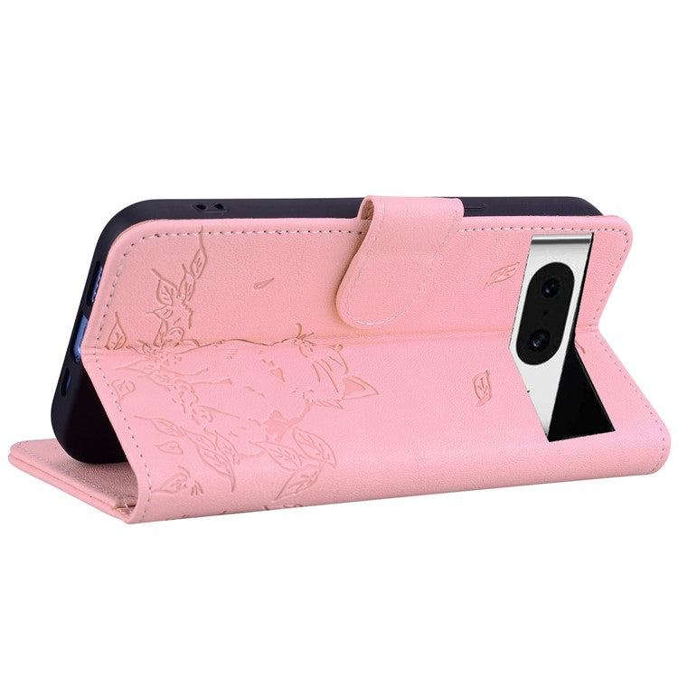 For Google Pixel 8 Case Wallet Cat Pattern Imprinted Leather Phone Cover - Pink