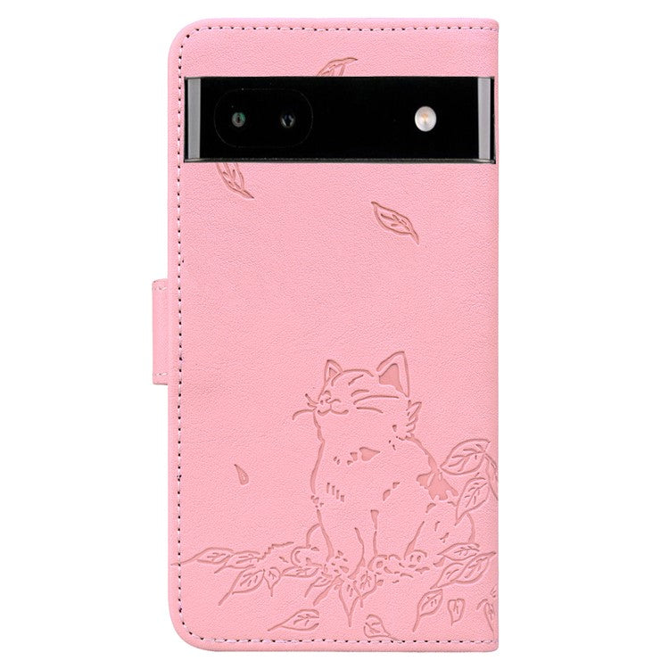 For Google Pixel 7a Case Wallet Cat Pattern Imprinted Leather Phone Cover - Pink