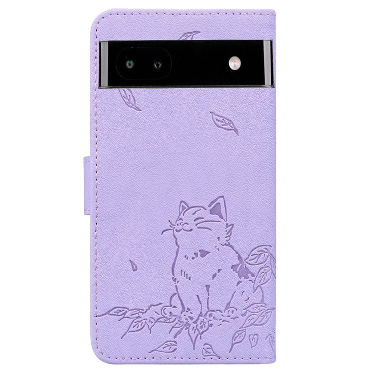 For Google Pixel 7a Case Wallet Cat Pattern Imprinted Leather Phone Cover - Purple