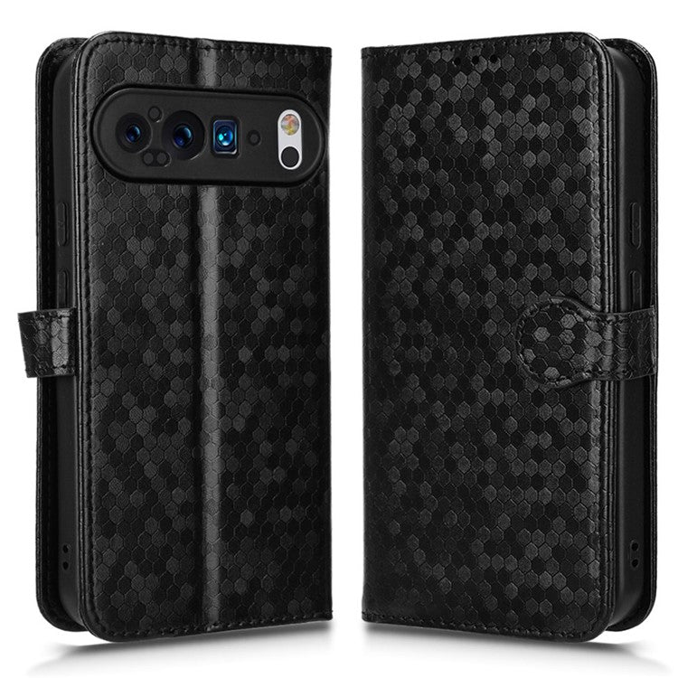 For Google Pixel 9 Pro XL Wallet Case Dot Pattern Imprint PU Leather Phone Cover - Black