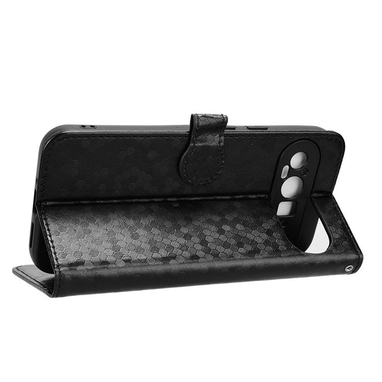 For Google Pixel 9 Pro XL Wallet Case Dot Pattern Imprint PU Leather Phone Cover - Black