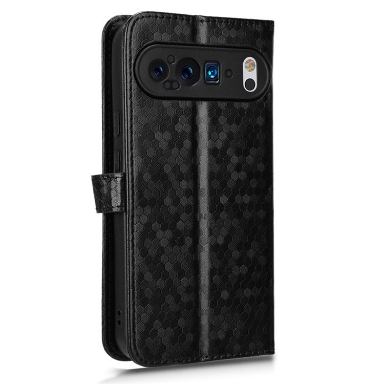 For Google Pixel 9 Pro XL Wallet Case Dot Pattern Imprint PU Leather Phone Cover - Black