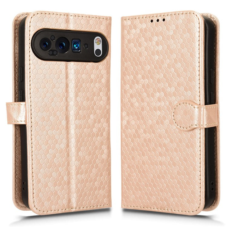 For Google Pixel 9 Pro XL Wallet Case Dot Pattern Imprint PU Leather Phone Cover - Rose Gold