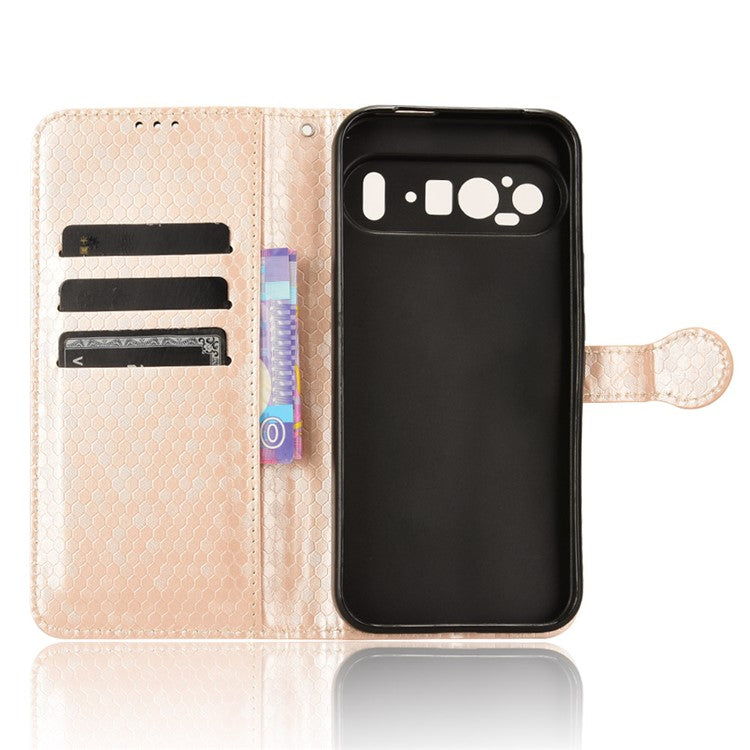 For Google Pixel 9 Pro XL Wallet Case Dot Pattern Imprint PU Leather Phone Cover - Rose Gold