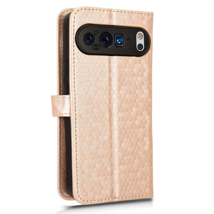 For Google Pixel 9 Pro XL Wallet Case Dot Pattern Imprint PU Leather Phone Cover - Rose Gold