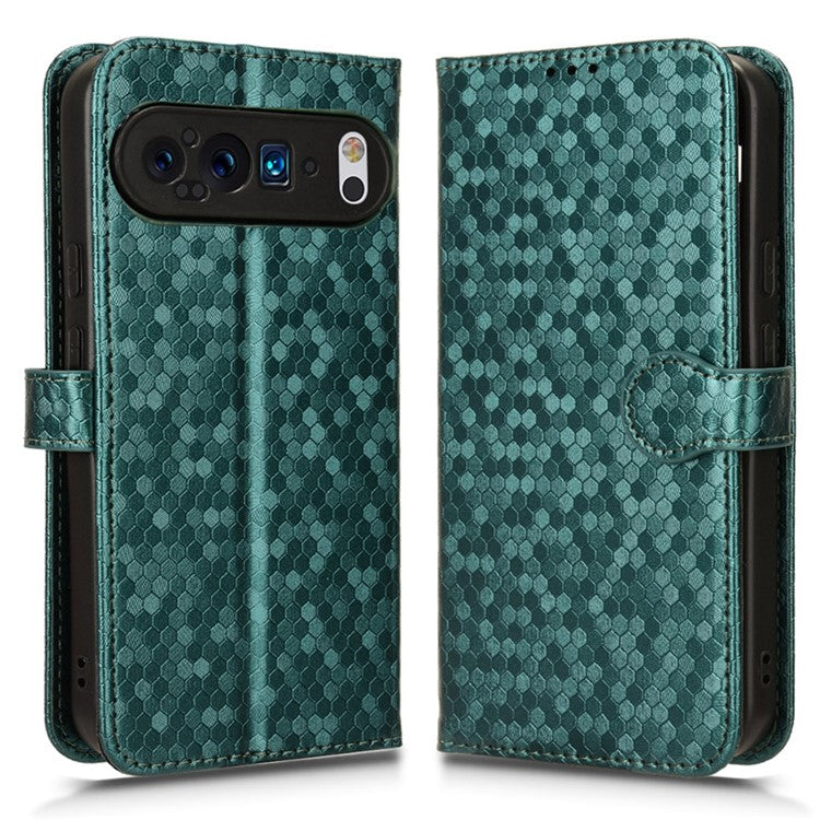 For Google Pixel 9 Pro XL Wallet Case Dot Pattern Imprint PU Leather Phone Cover - Green