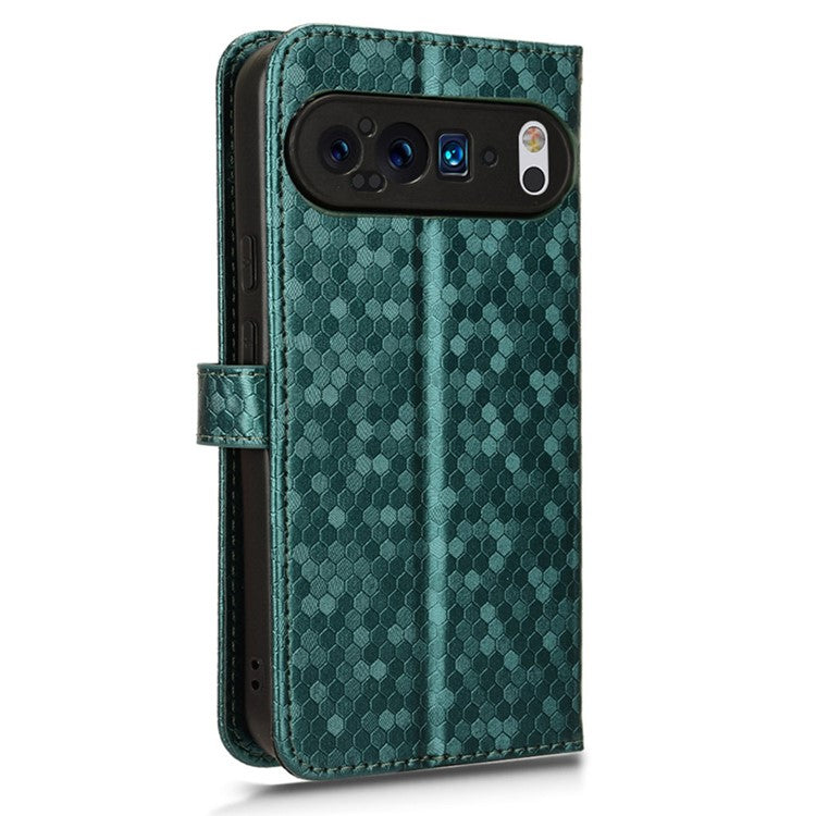 For Google Pixel 9 Pro XL Wallet Case Dot Pattern Imprint PU Leather Phone Cover - Green