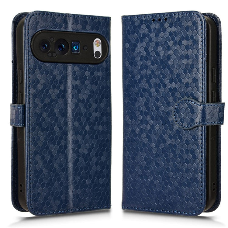 For Google Pixel 9 Pro XL Wallet Case Dot Pattern Imprint PU Leather Phone Cover - Dark Blue