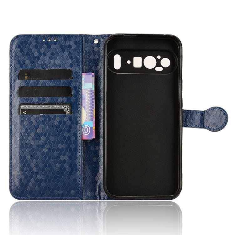 For Google Pixel 9 Pro XL Wallet Case Dot Pattern Imprint PU Leather Phone Cover - Dark Blue