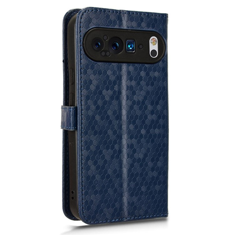 For Google Pixel 9 Pro XL Wallet Case Dot Pattern Imprint PU Leather Phone Cover - Dark Blue