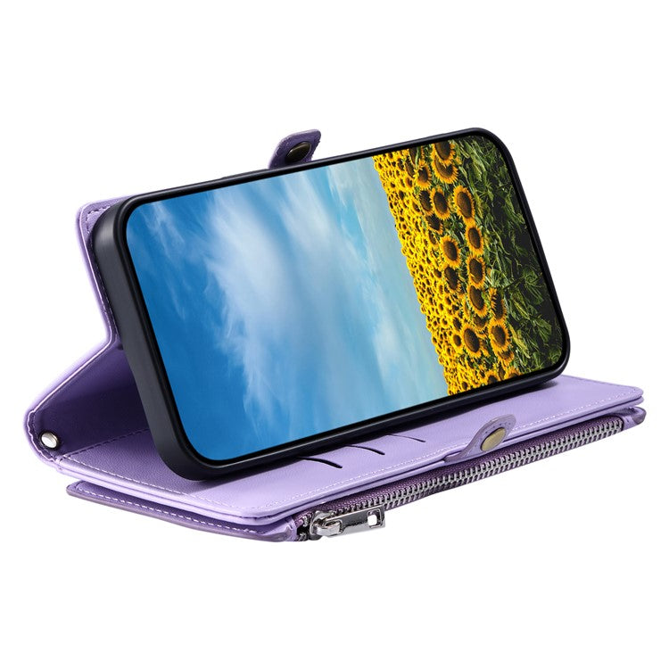 015 Style For Google Pixel 9 Pro XL Case TPU+PU Leather Wallet Phone Cover with Straps - Purple