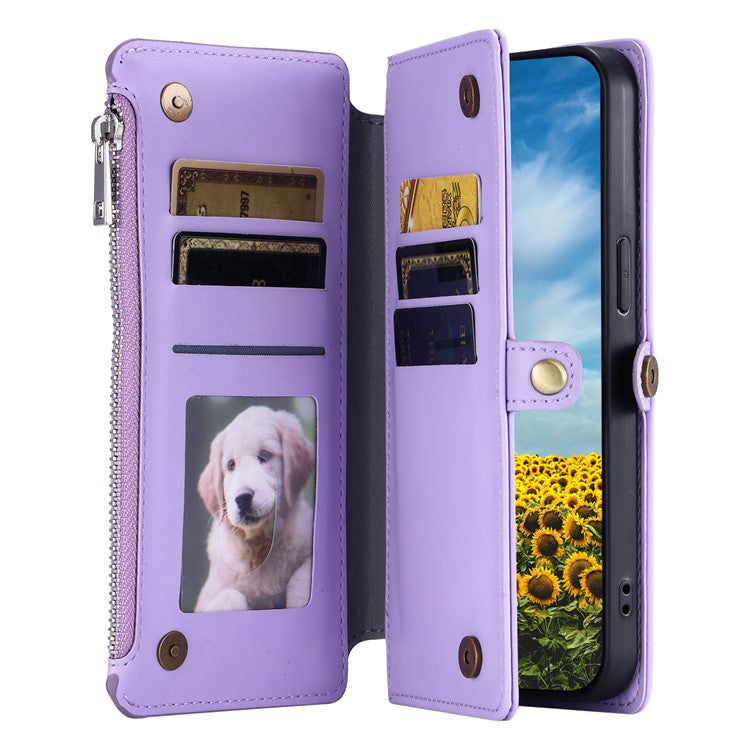 015 Style For Google Pixel 9 Pro XL Case TPU+PU Leather Wallet Phone Cover with Straps - Purple