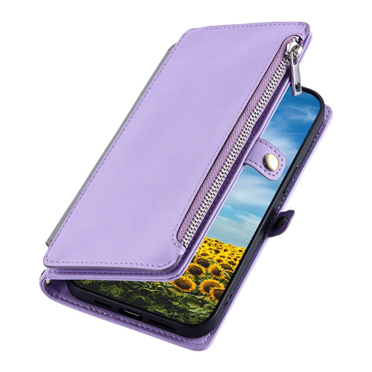 015 Style For Google Pixel 9 Pro XL Case TPU+PU Leather Wallet Phone Cover with Straps - Purple