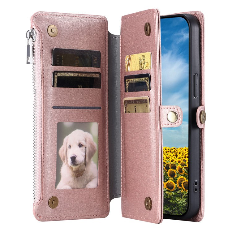 015 Style For Google Pixel 9 Pro XL Case TPU+PU Leather Wallet Phone Cover with Straps - Rose Gold