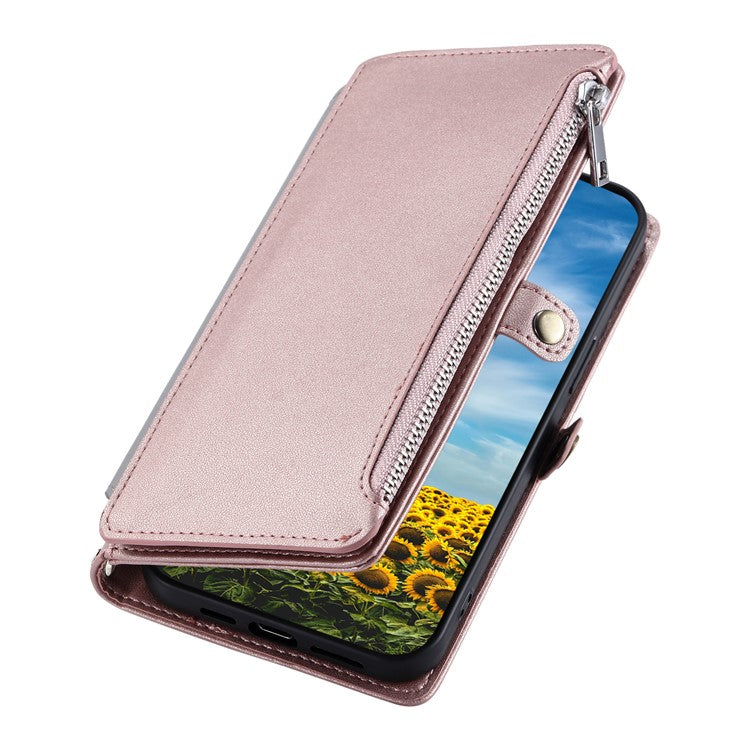 015 Style For Google Pixel 9 Pro XL Case TPU+PU Leather Wallet Phone Cover with Straps - Rose Gold