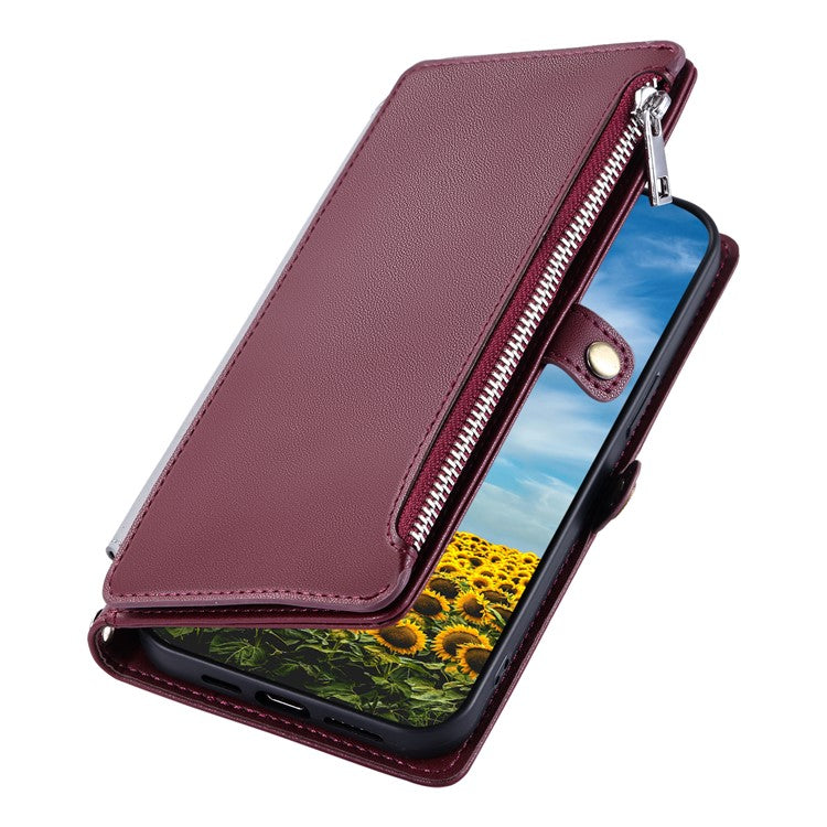 015 Style For Google Pixel 9 Pro XL Case TPU+PU Leather Wallet Phone Cover with Straps - Wine Red