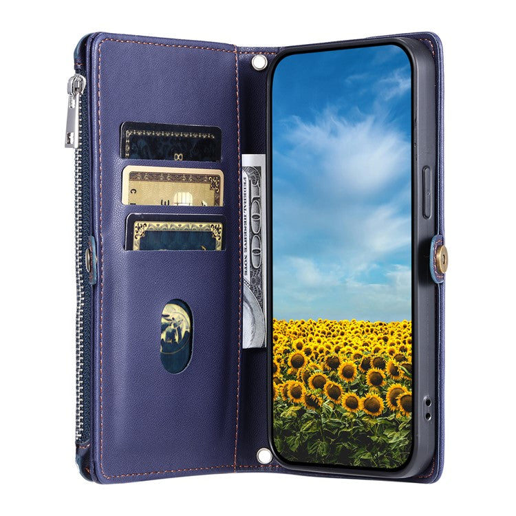 015 Style For Google Pixel 9 / 9 Pro Case TPU+PU Leather Wallet Phone Cover with Straps - Blue