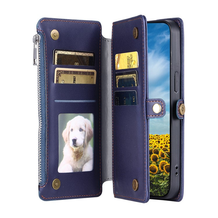 015 Style For Google Pixel 9 / 9 Pro Case TPU+PU Leather Wallet Phone Cover with Straps - Blue