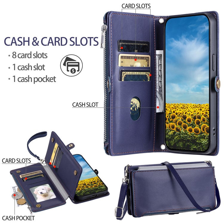 015 Style For Google Pixel 9 / 9 Pro Case TPU+PU Leather Wallet Phone Cover with Straps - Blue