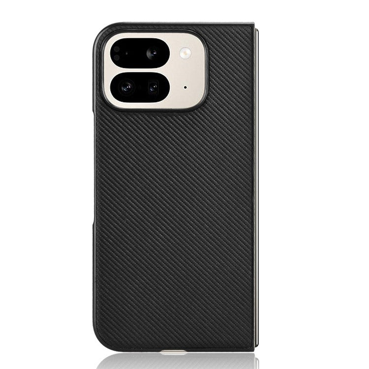 For Google Pixel 9 Pro Fold 5G Case Carbon Fiber Texture Shockproof PU+PC Phone Cover - Black