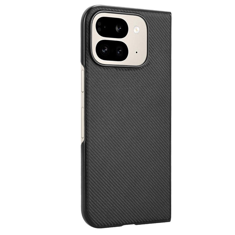 For Google Pixel 9 Pro Fold 5G Case Carbon Fiber Texture Shockproof PU+PC Phone Cover - Black