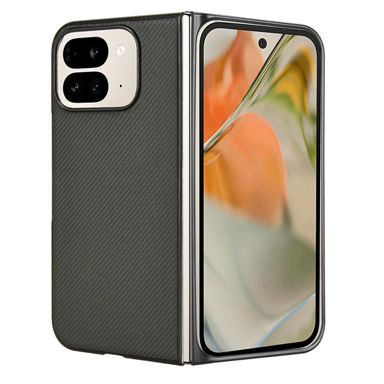 For Google Pixel 9 Pro Fold 5G Case Carbon Fiber Texture Shockproof PU+PC Phone Cover - Green