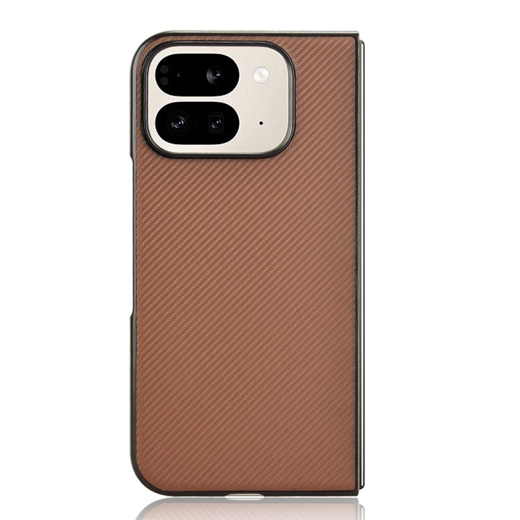 For Google Pixel 9 Pro Fold 5G Case Carbon Fiber Texture Shockproof PU+PC Phone Cover - Brown