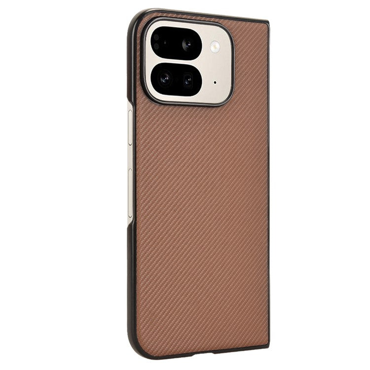 For Google Pixel 9 Pro Fold 5G Case Carbon Fiber Texture Shockproof PU+PC Phone Cover - Brown