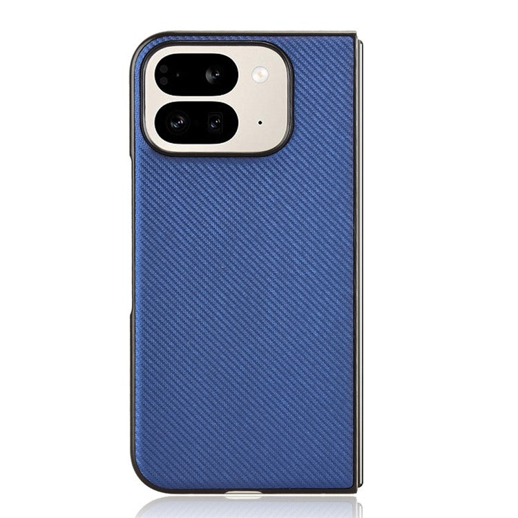 For Google Pixel 9 Pro Fold 5G Case Carbon Fiber Texture Shockproof PU+PC Phone Cover - Blue